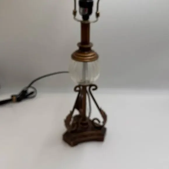 Vintage Style Bronze Accent Lamp Ribbed Glass Hollywood Regency No Shade
